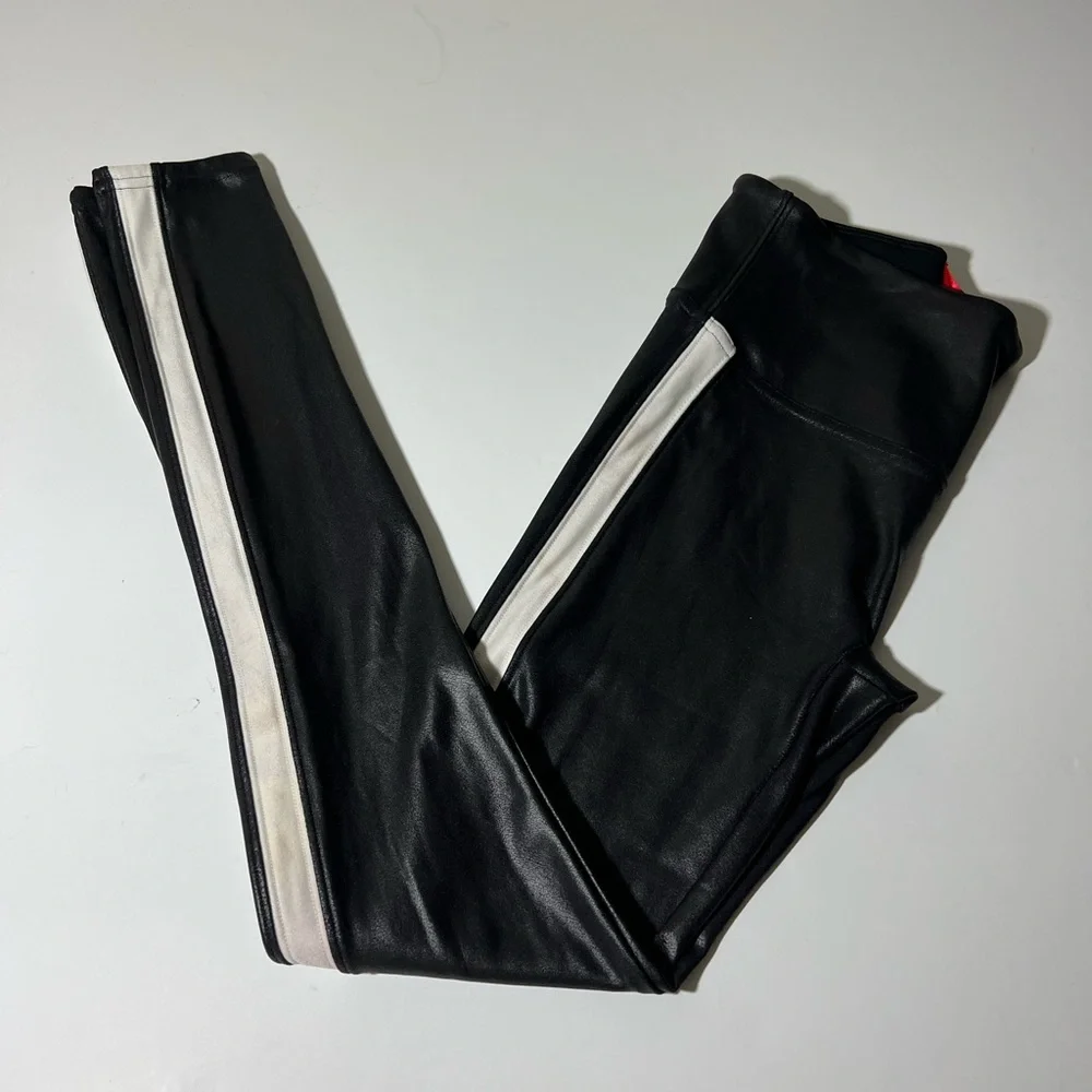 Spanx Tuxedo Stripe Faux Leather Leggings S/P